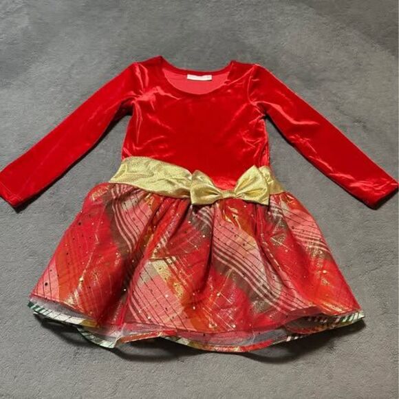 Bonnie Jean Girls Red Velvet Plaid Tulle Drop Waist Christmas Holiday Dress - Picture 7 of 7